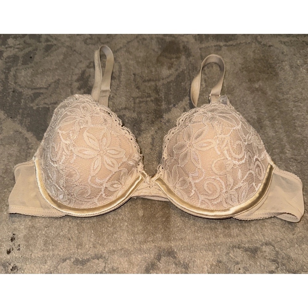 Wonderbra Womens Vintage Padded Underwire Bra 36B Lace Beige 7263